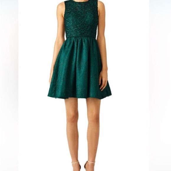 MONIDUE LHUILIER Dress Fit & Flare Emerald Lace Top Sleeveless MSRP 495 Size 20 - Picture 2 of 13